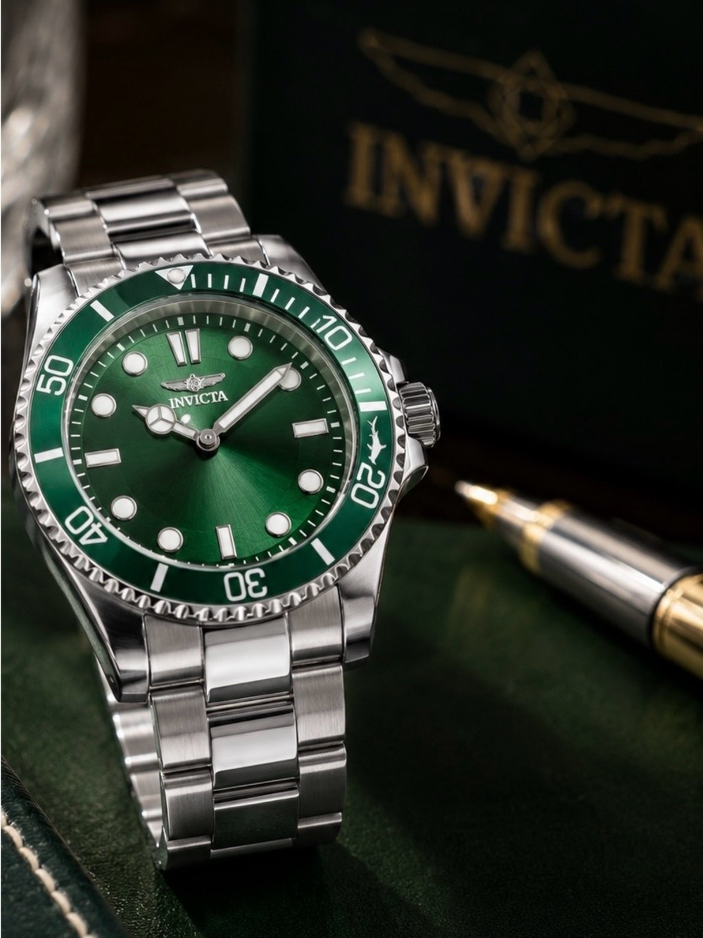 Invicta Pro Diver 43mm Green Dial Stainless Steel Men's Luxury Watch 49695